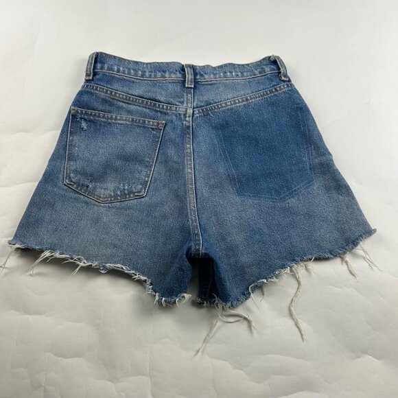 Zara Blue Distressed Denim High Rise Button Fly Cutoff Shorts 4 - Picture 5 of 5
